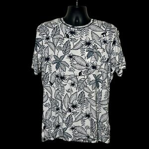 Men's Ted Baker London Black and White Tropical Print Shirt Size 5 (XLarge)